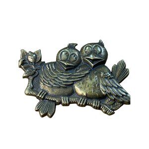 Vintage Solid Brass Lovebird Wall Hanging Decor 4.5" Wide Rustic Romantic Design